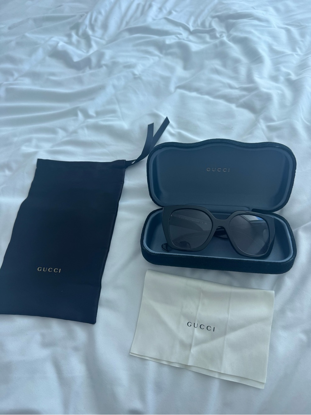 Gucci Black & White Stripe Sunglasses with Gold Double G